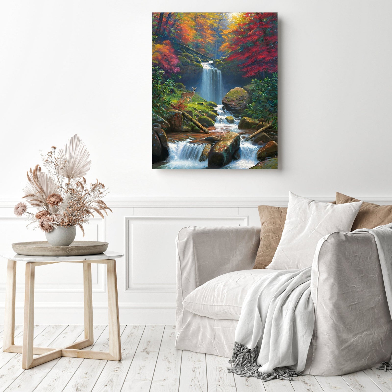 Beautiful Waterfall | Diamond Painting Displayed as Home Decor