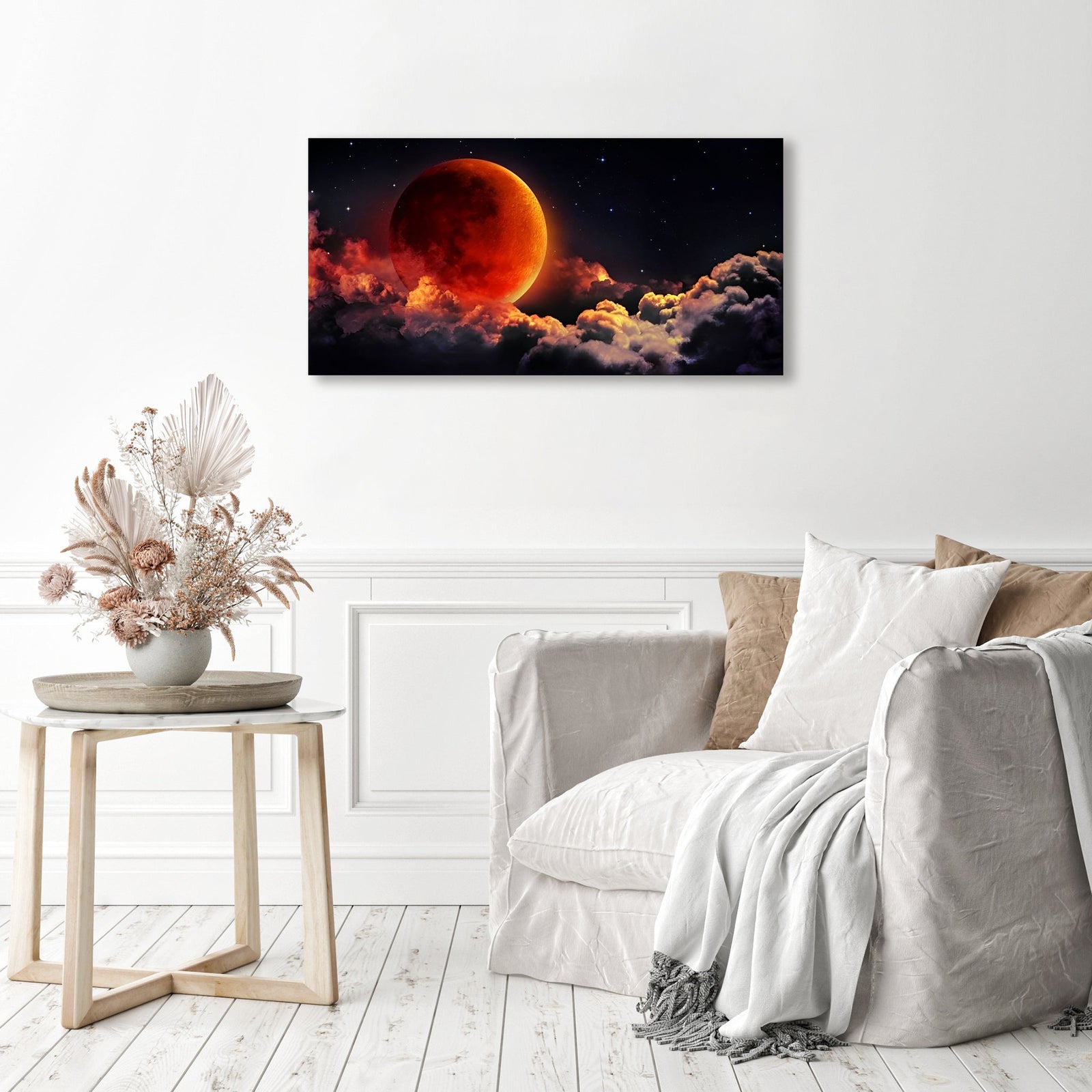 Red Moon | Diamond Painting Displayed as Home Decor