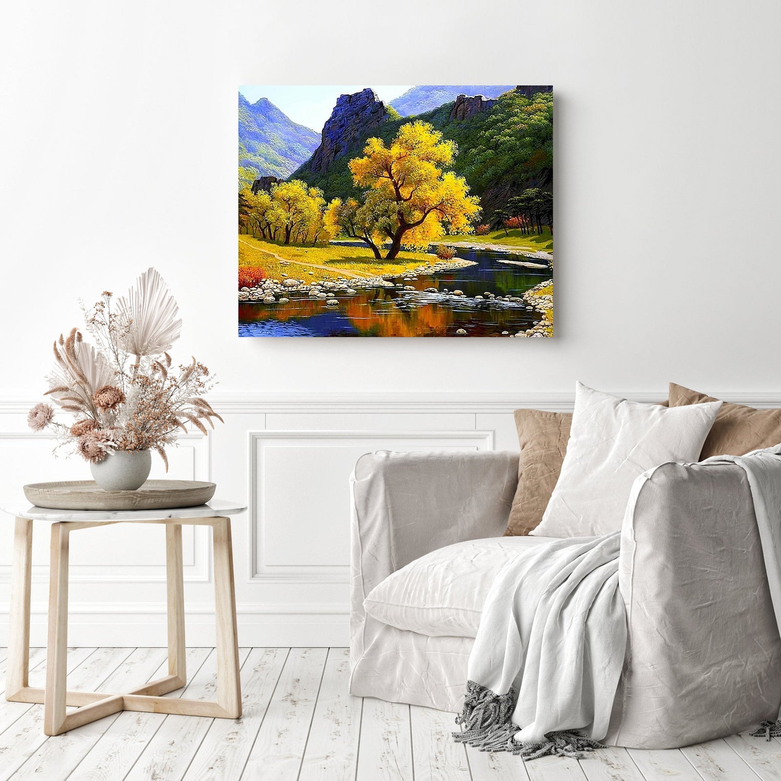 Yellow Trees | Diamond Painting Displayed as Home Decor