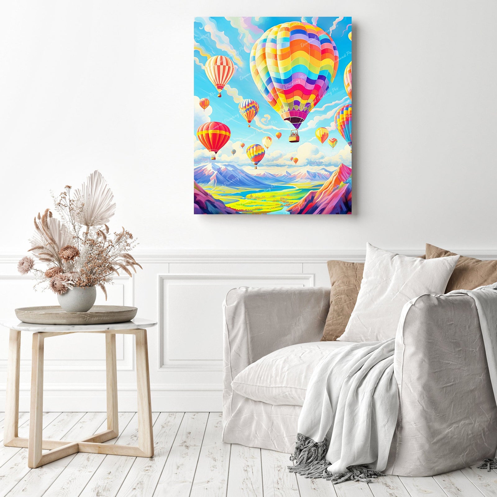 Hot Air Balloon Adventures | Diamond Painting Displayed as Home Decor