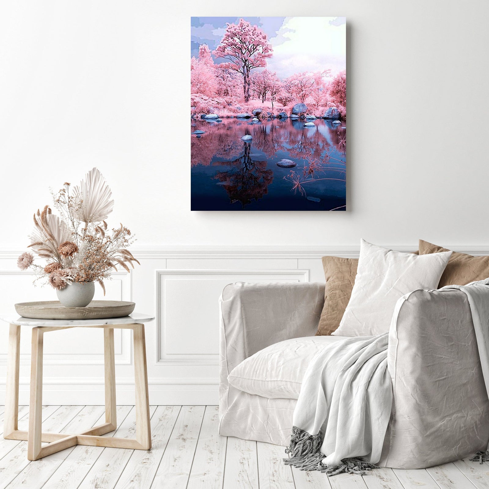 Reflection of Pink Woods | Diamond Painting Displayed as Home Decor