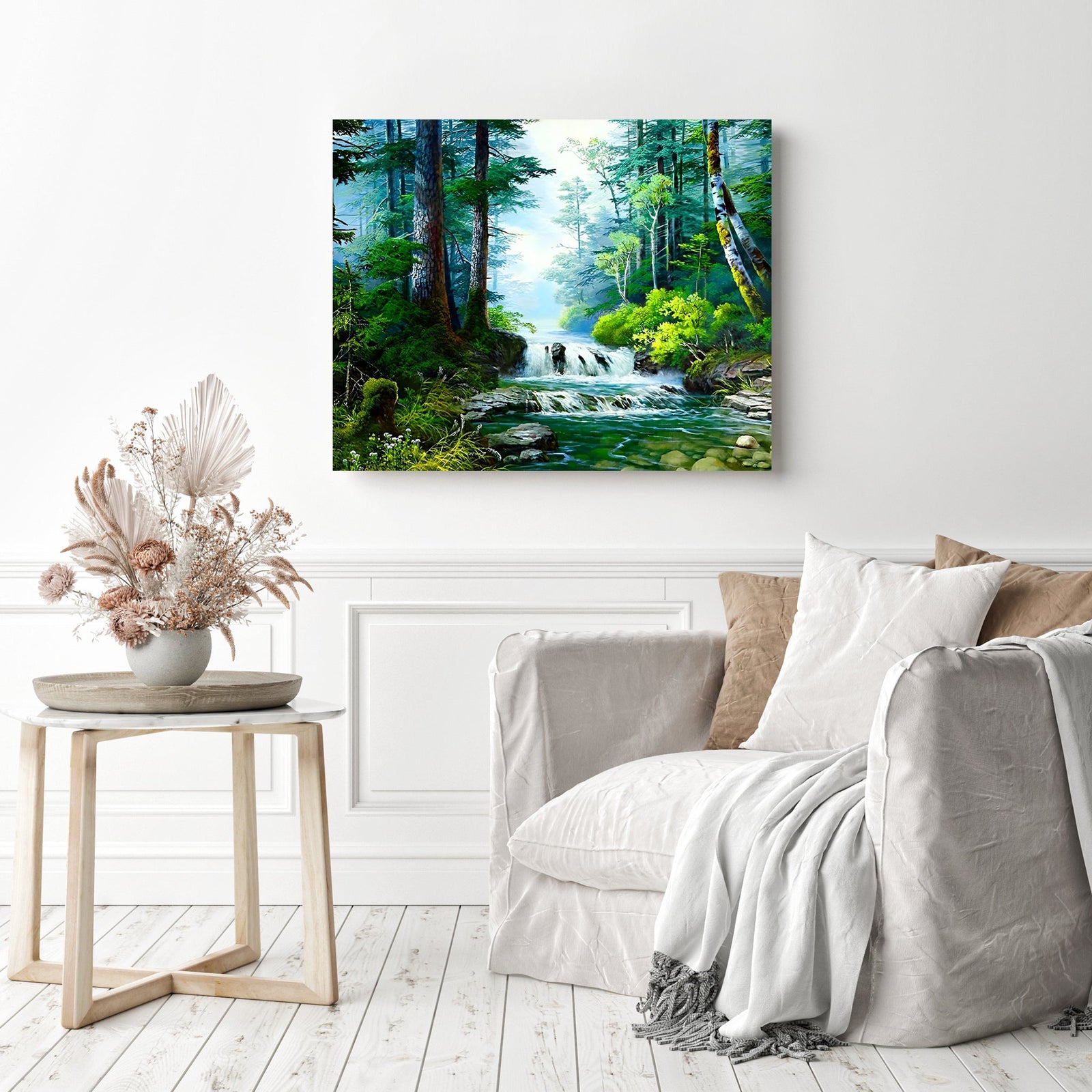 Small Waterfall | Diamond Painting Displayed as Home Decor