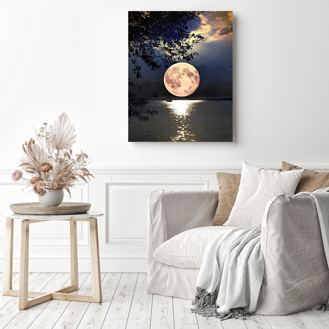 Beautiful Full Moon on Lake | Diamond Painting