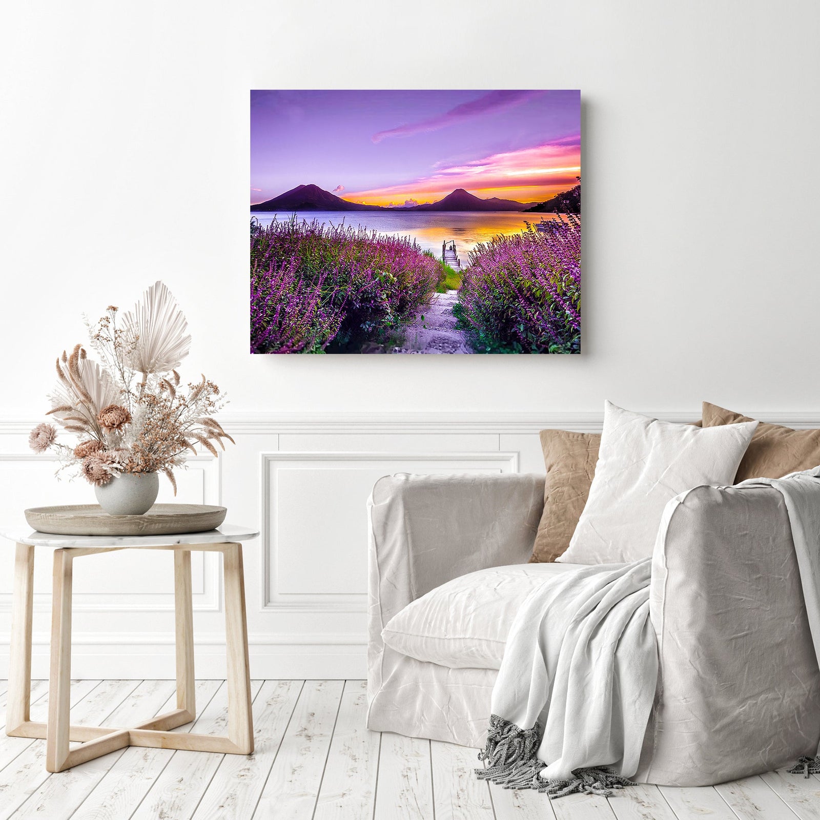 Purple Lake | Diamond Painting Displayed as Home Decor