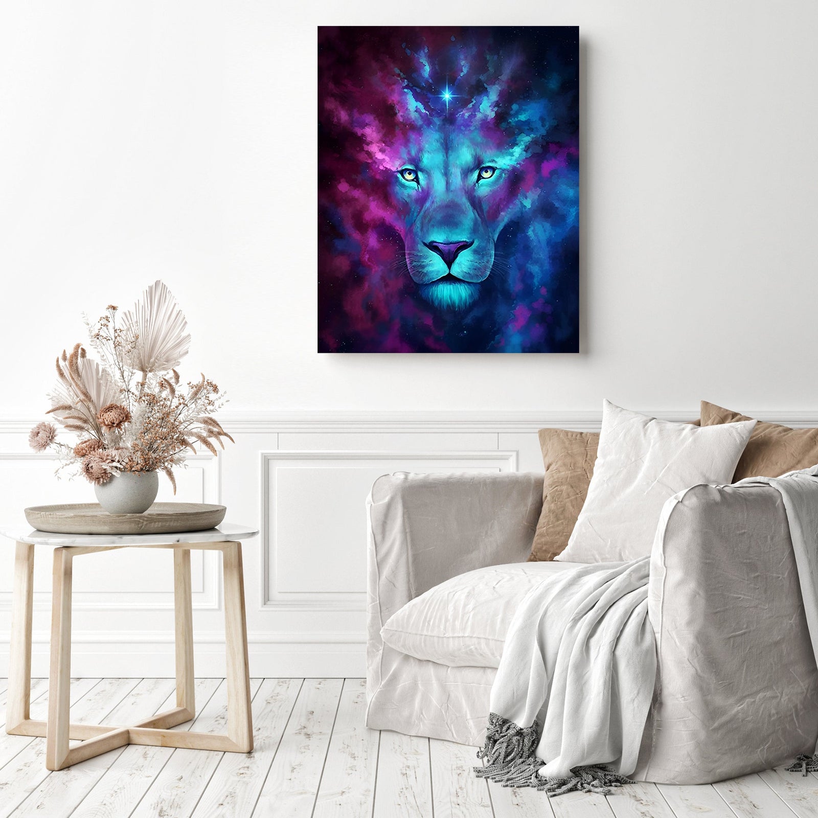 Galaxy Lioness | Diamond Painting Displayed as Home Decor