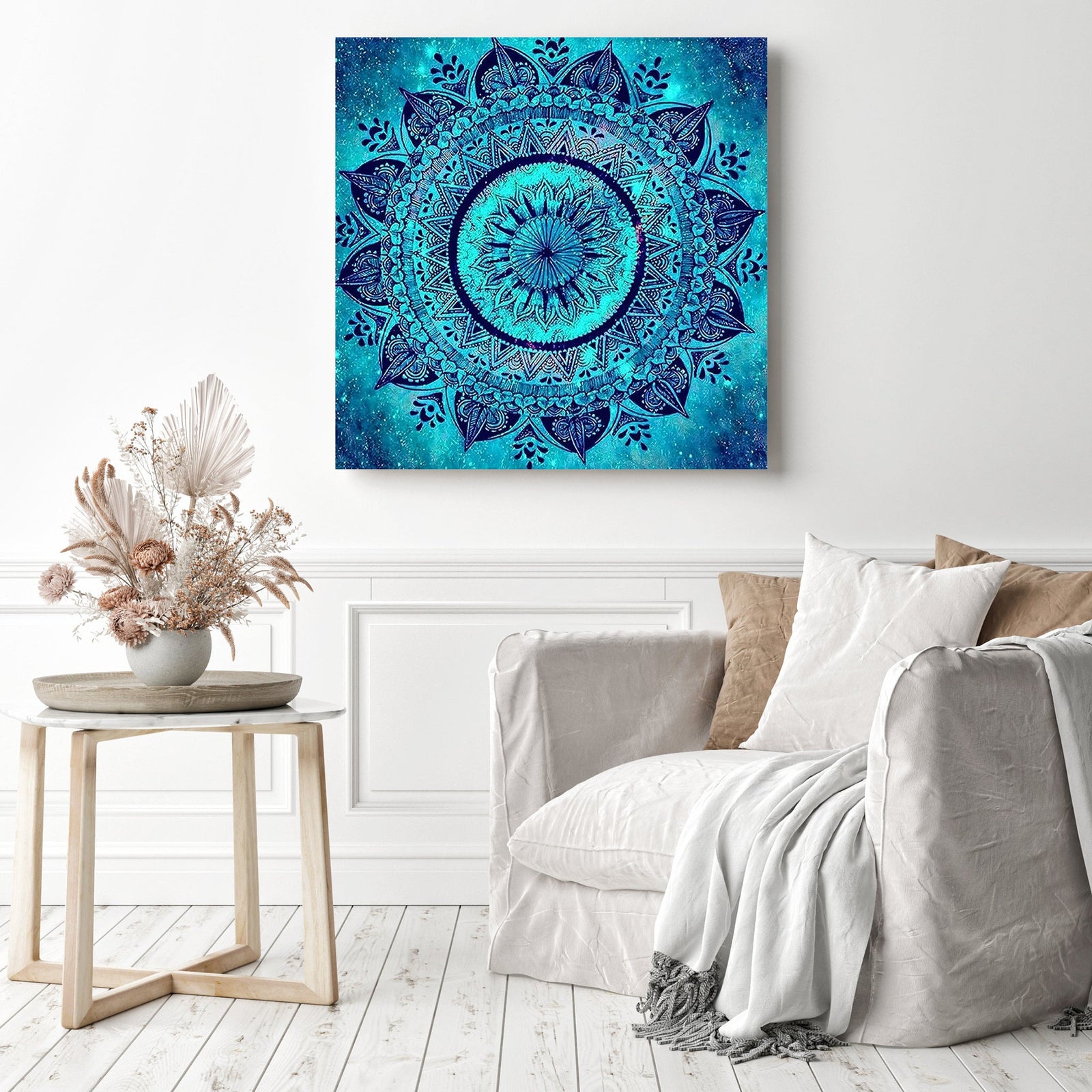 Blue Mandalas | Diamond Painting Displayed as Home Decor