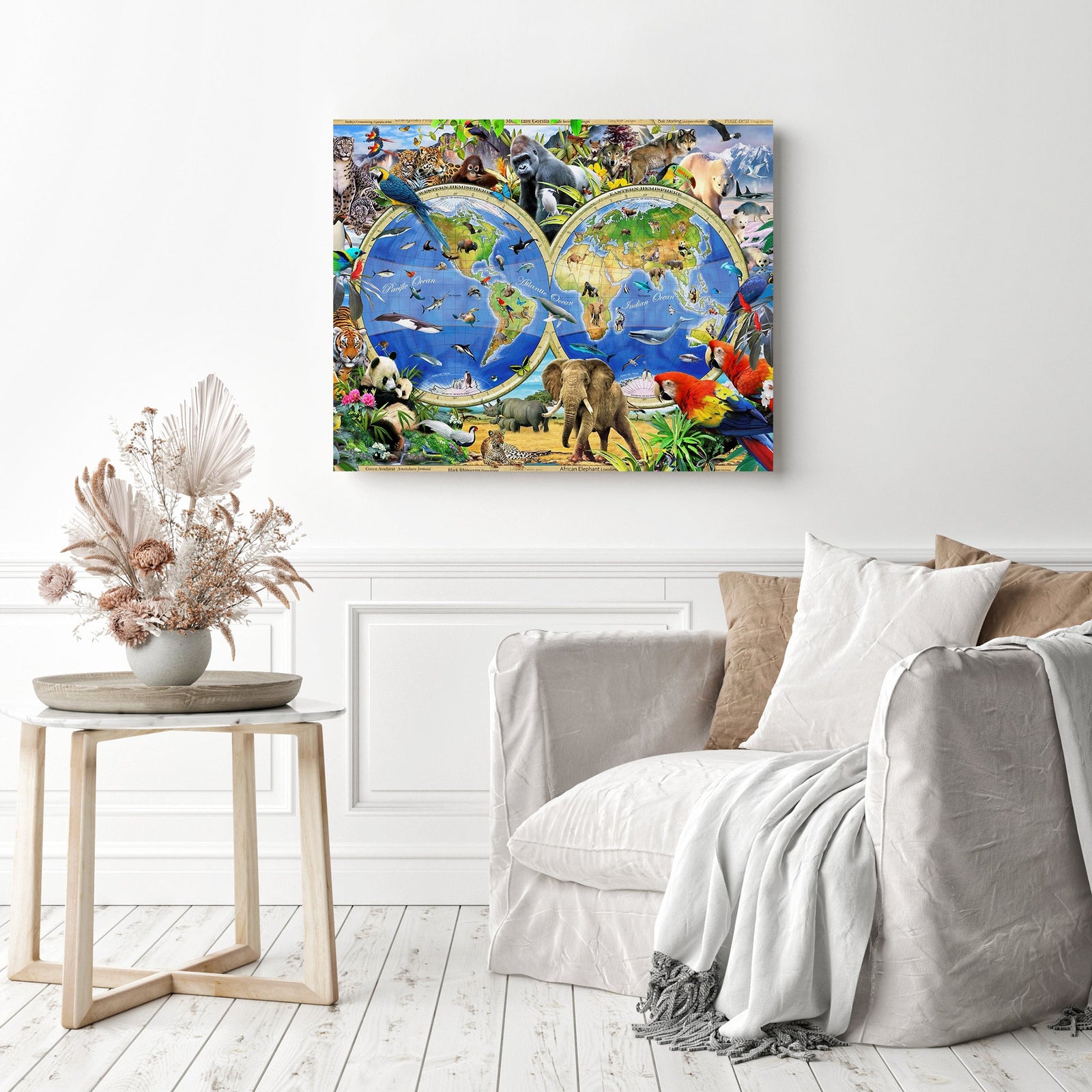 Wildlife Map | Diamond Painting Displayed as Home Decor