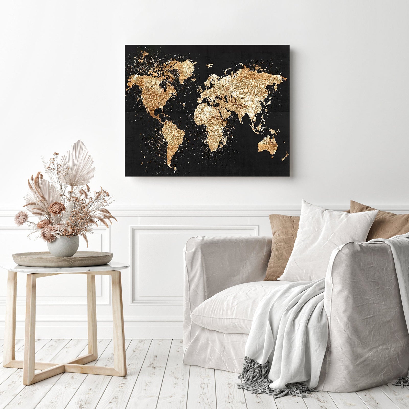 Golden World Map | Diamond Painting Displayed as Home Decor