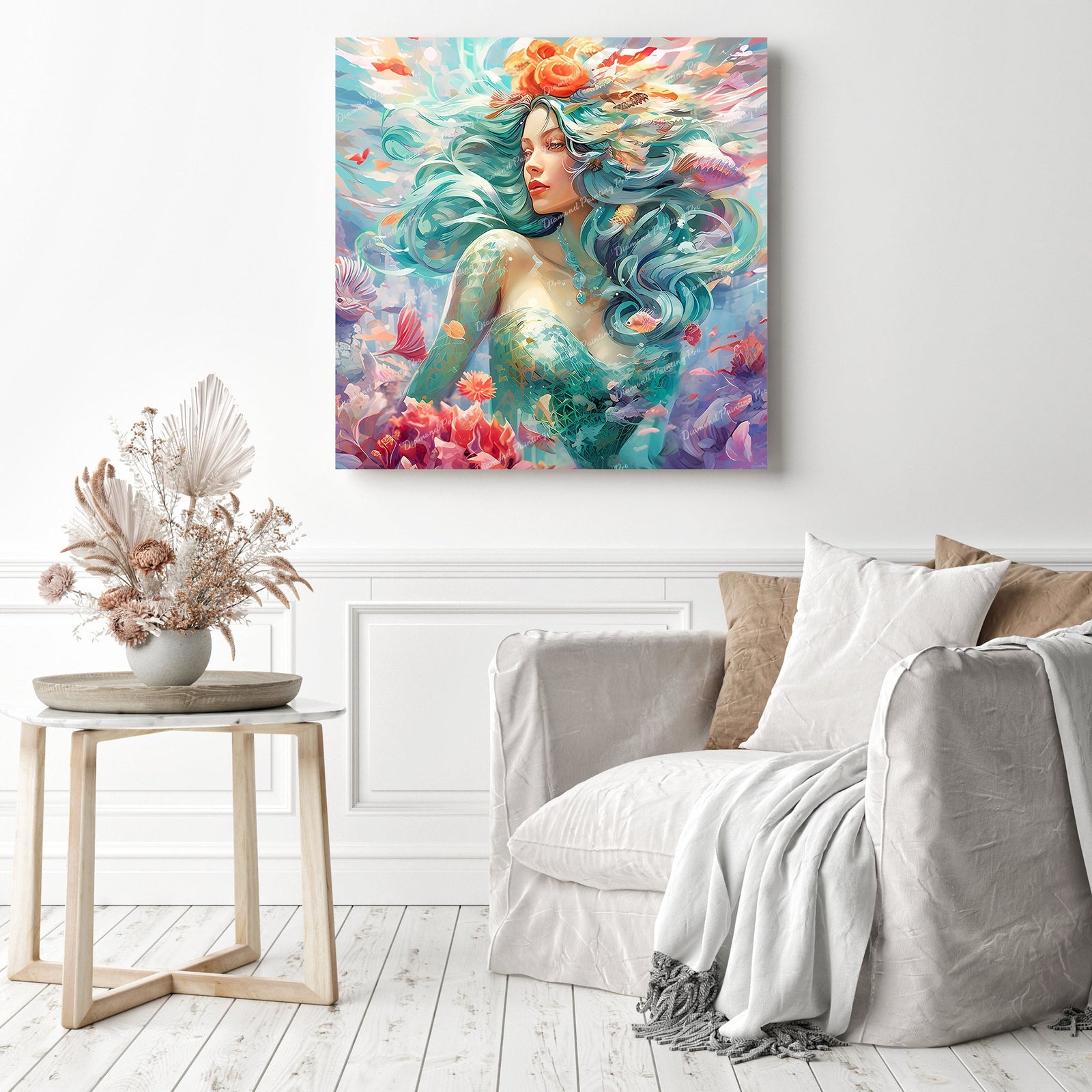 Enchanting Mermaid Delight | Diamond Painting Displayed as Home Decor