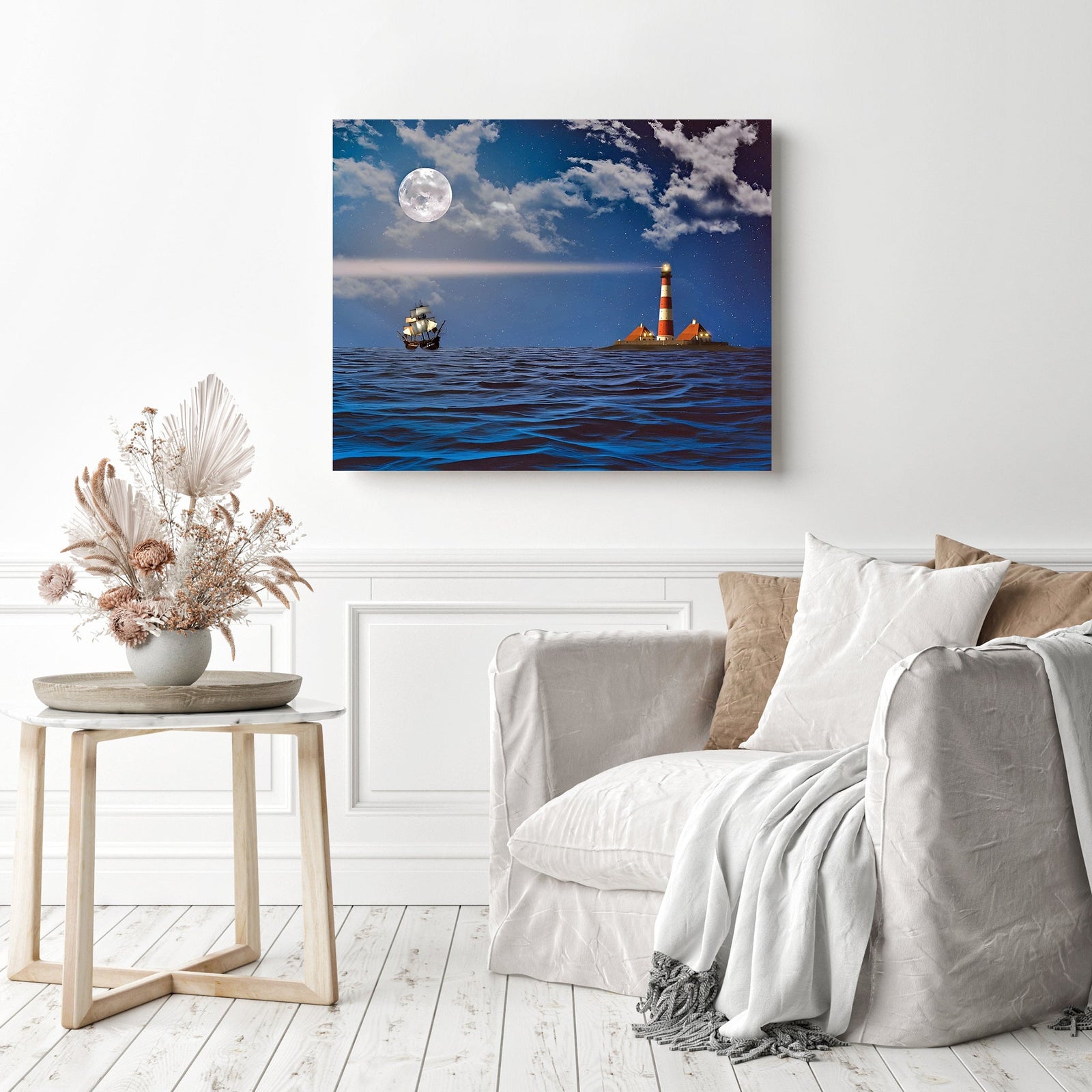 Lighthouse and Waves | Diamond Painting Displayed as Home Decor