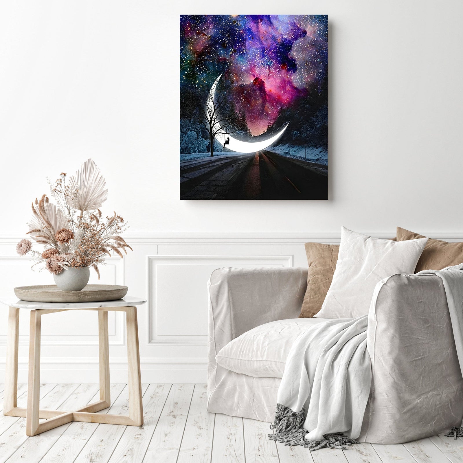 Galactic Moon | Diamond Painting Displayed as Home Decor