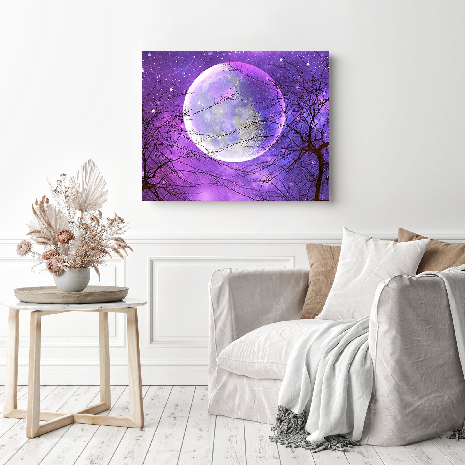 Mystic Purple Moon | Diamond Painting Displayed as Home Decor