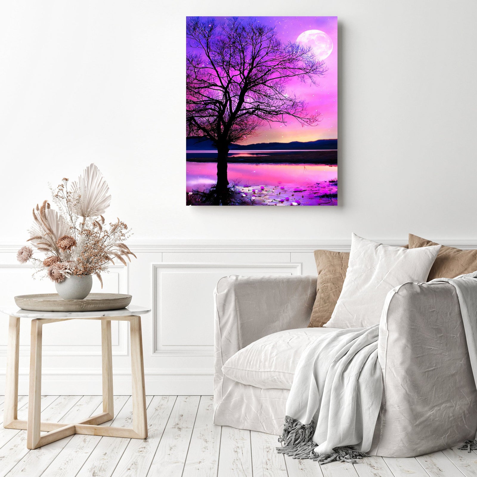 Purple Moon | Diamond Painting Displayed as Home Decor