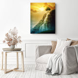 Tree Atop the Waterfall | Diamond Painting Displayed as Home Decor