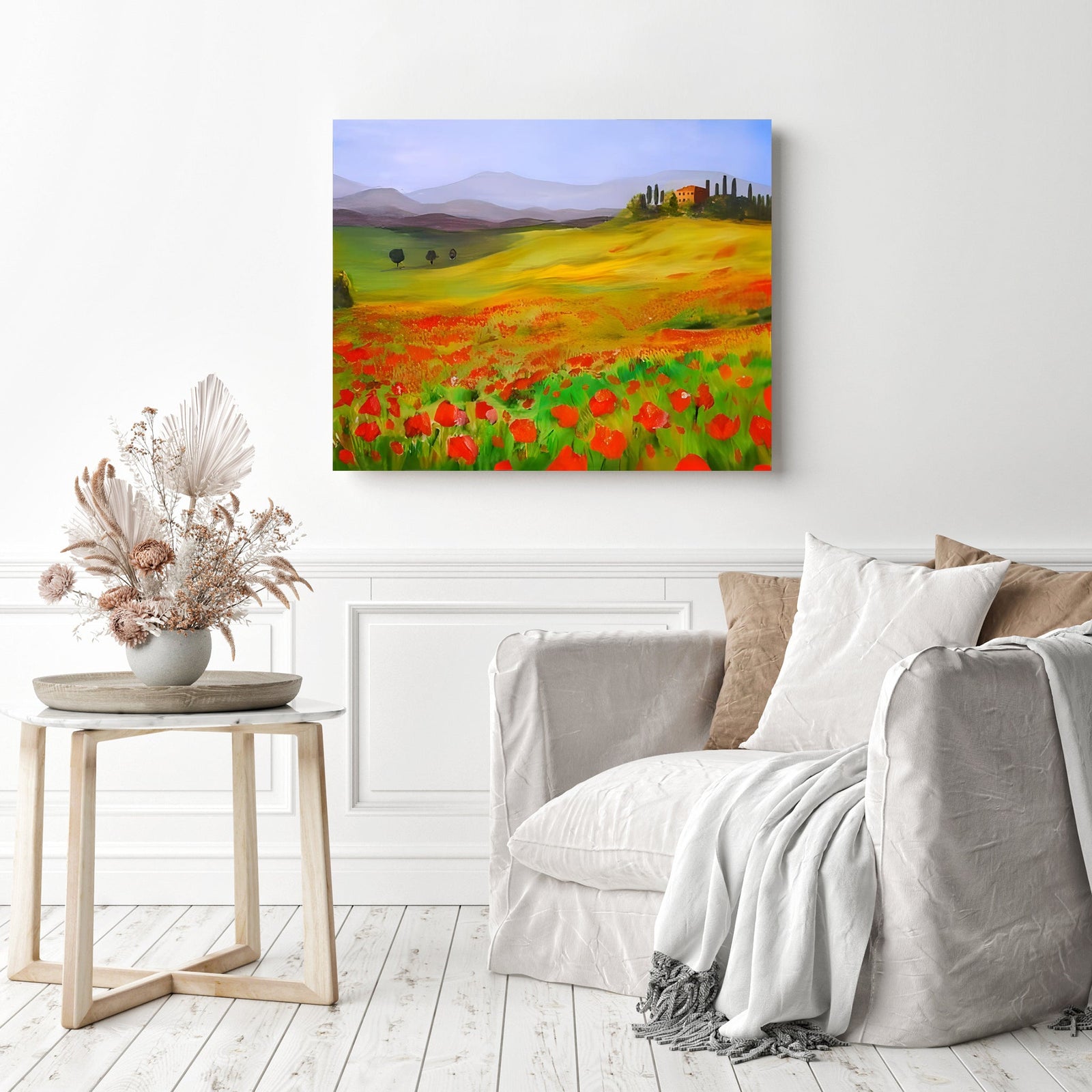 Field of Red Flowers | Diamond Painting Displayed as Home Decor