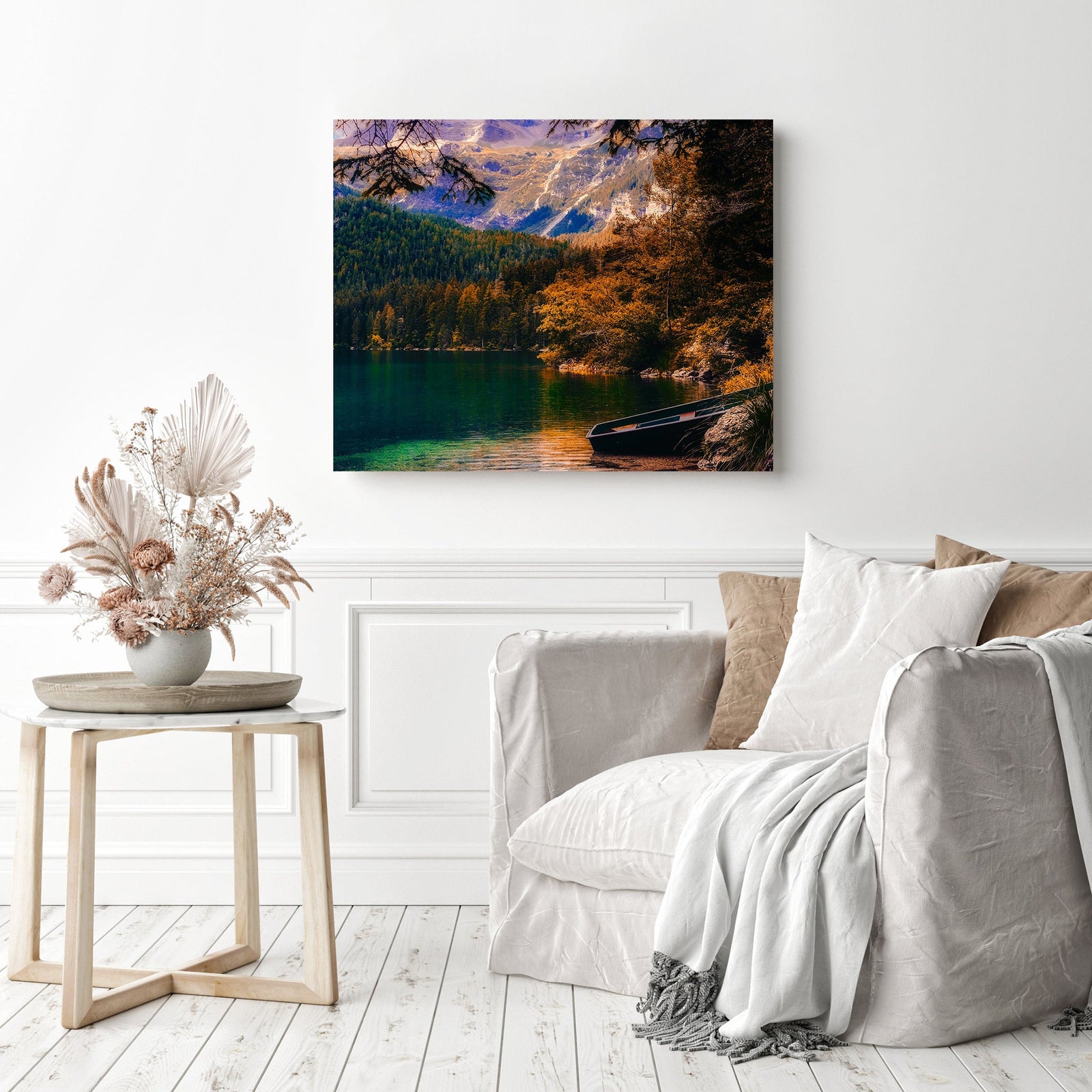 Autumn Canoe Ride | Diamond Painting Displayed as Home Decor