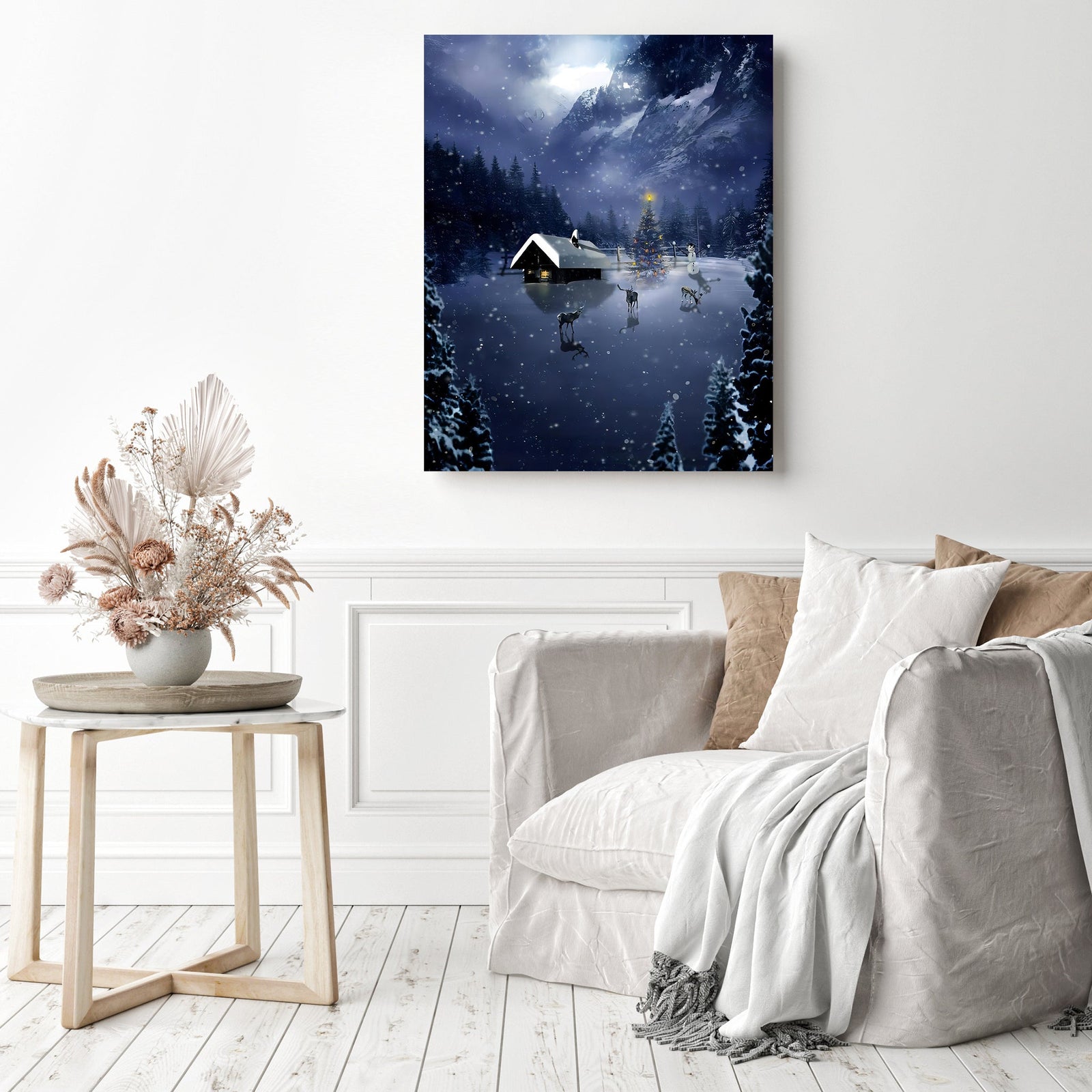 Reindeer on the Lake | Diamond Painting Displayed as Home Decor