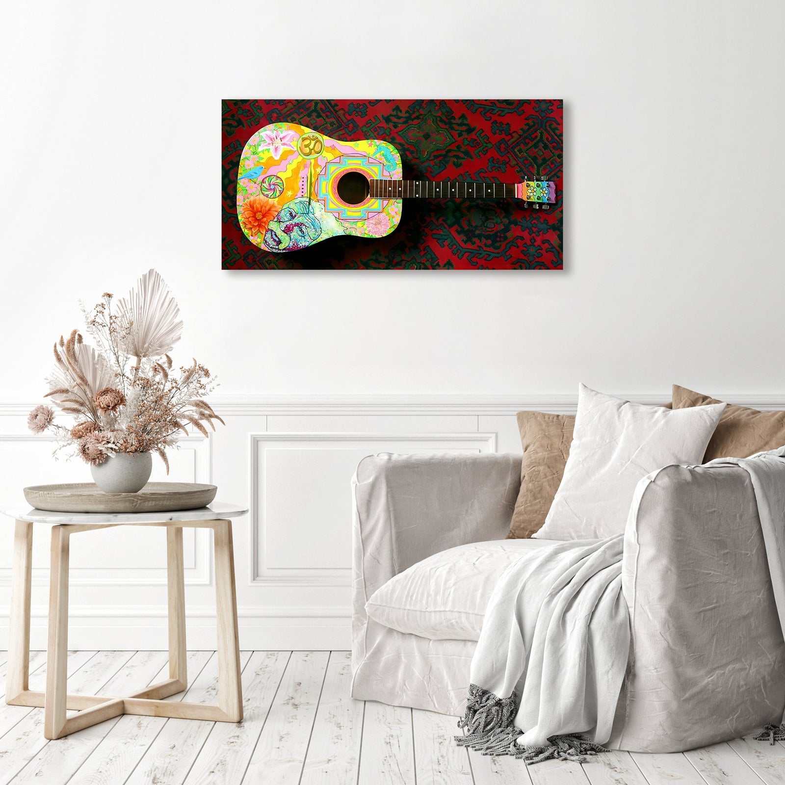 Hippie Guitar | Diamond Painting Displayed as Home Decor