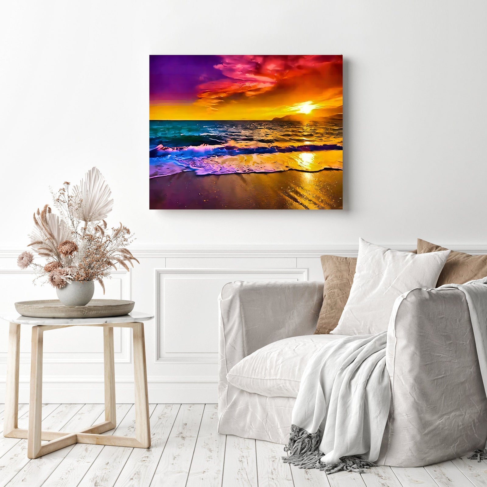 Ocean Sunset | Diamond Painting Displayed as Home Decor