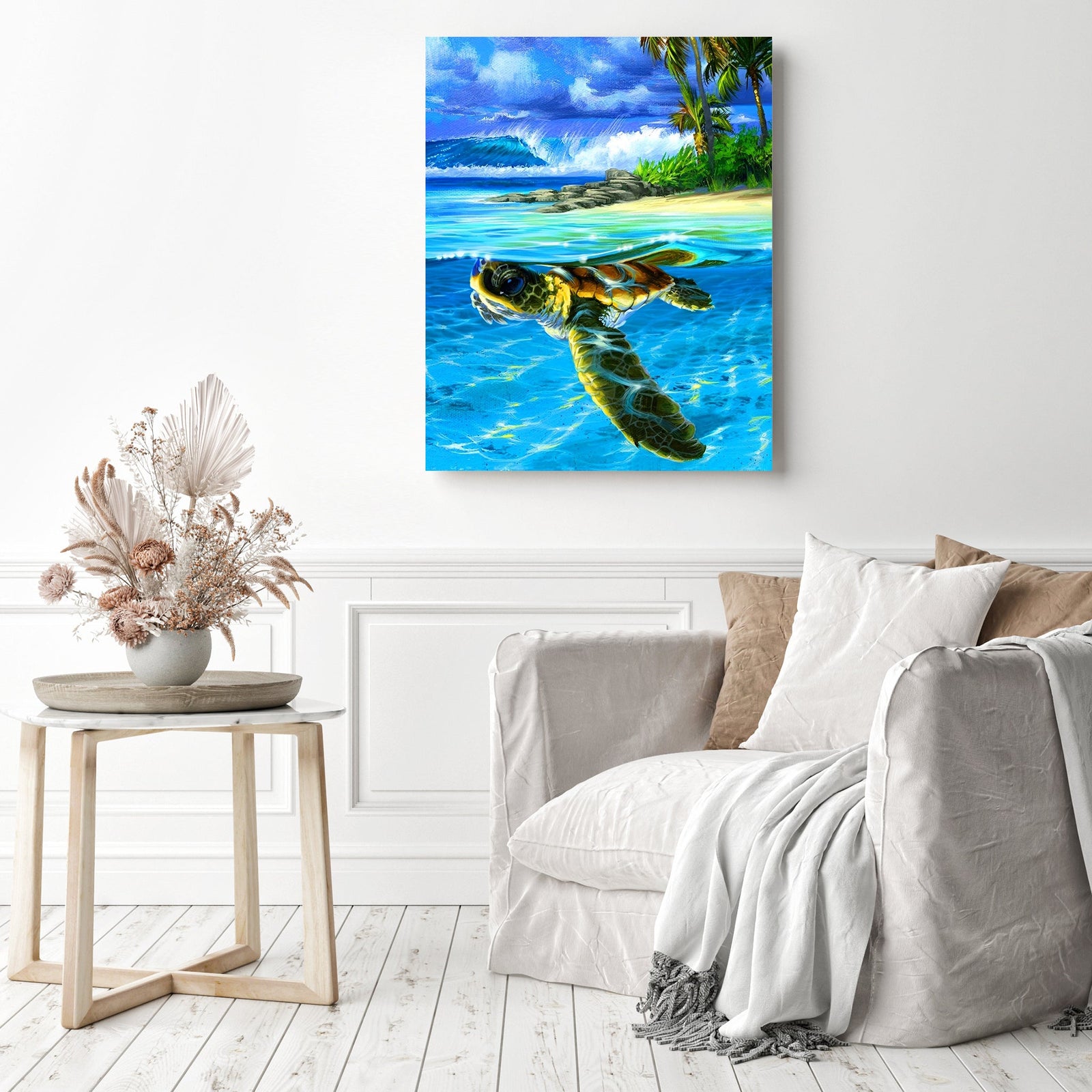 Sea Turtle and Ocean | Diamond Painting Displayed as Home Decor