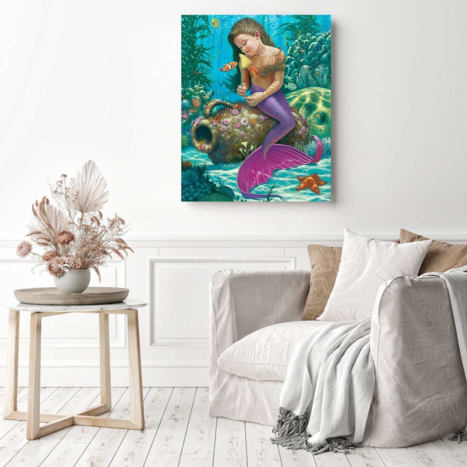 Baby Girl Mermaid | Diamond Painting Displayed as Home Decor