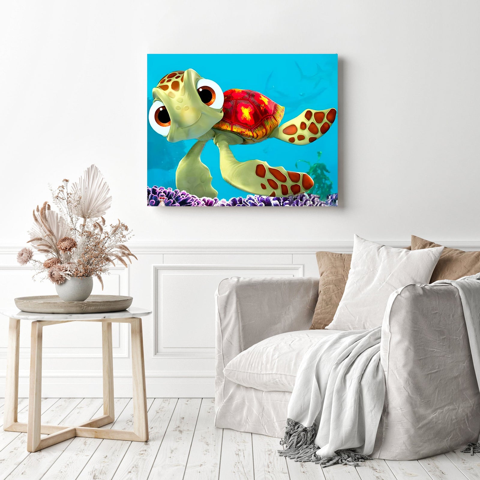 Cartoon Sea Turtle | Diamond Painting Displayed as Home Decor