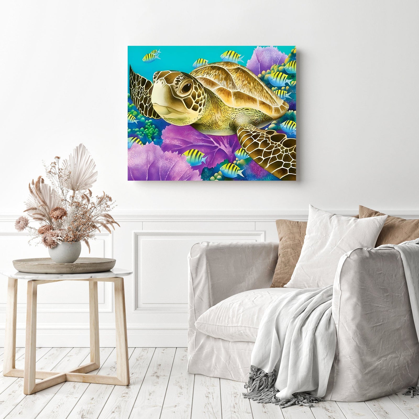 Sea Turtle Close-up | Diamond Painting Displayed as Home Decor