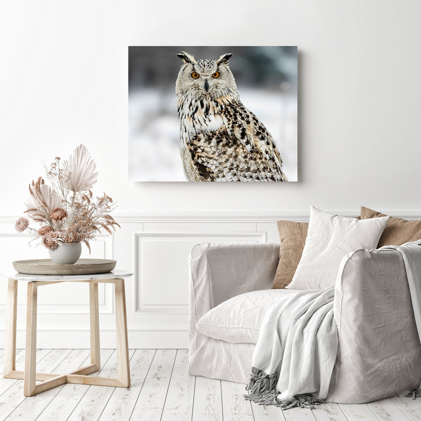 Snowy Owls | Diamond Painting Displayed as Home Decor