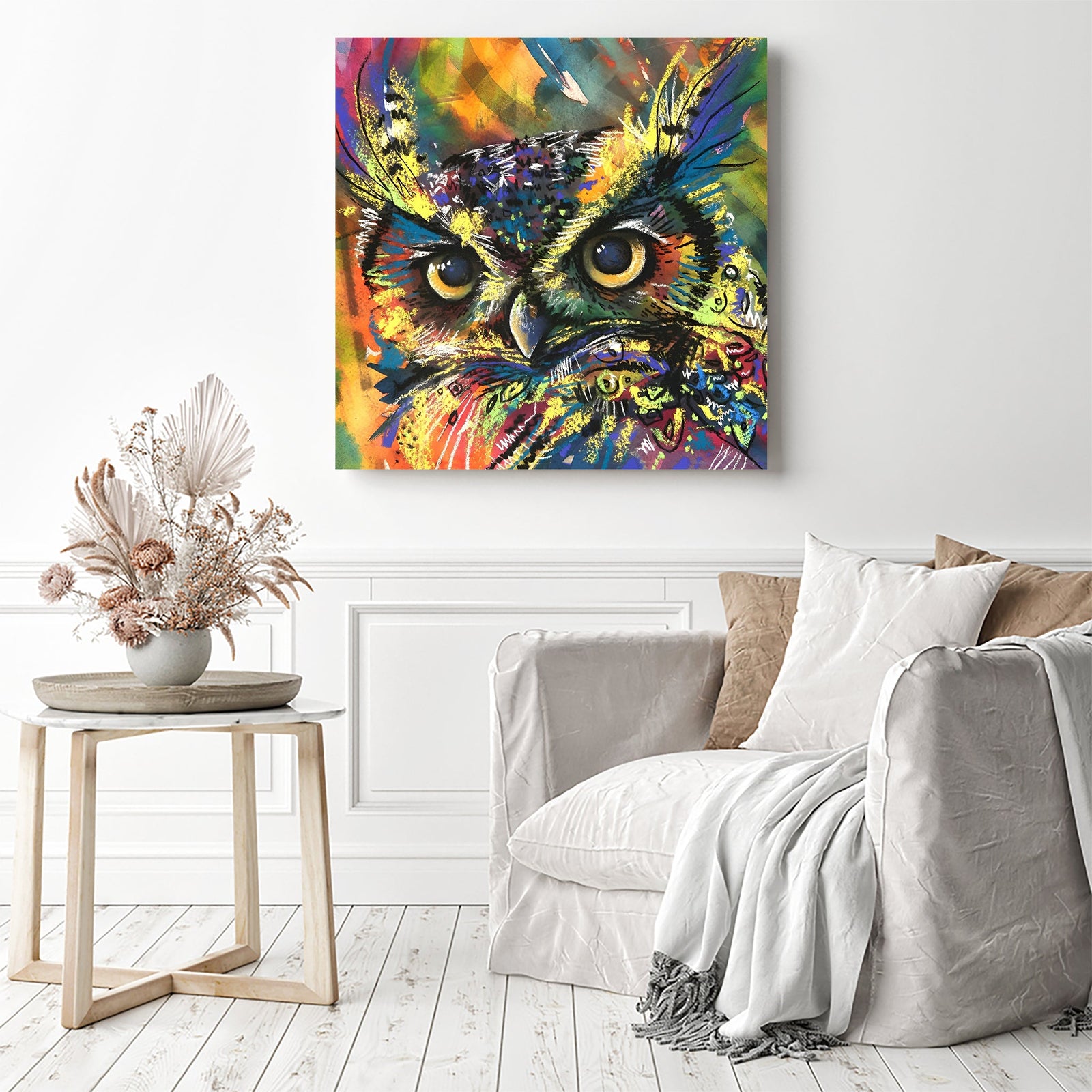 Abstract Owl | Diamond Painting Displayed as Home Decor