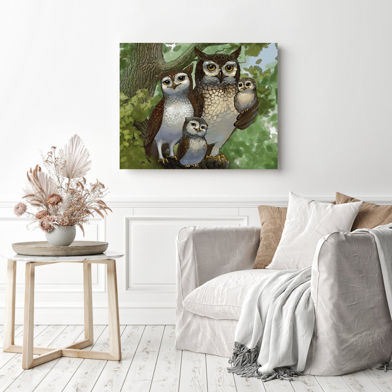 Owl Families | Diamond Painting Displayed as Home Decor