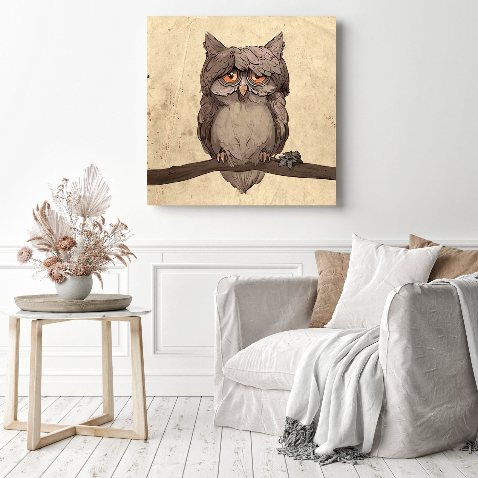 Cartoon Cute Owl | Diamond Painting Displayed as Home Decor