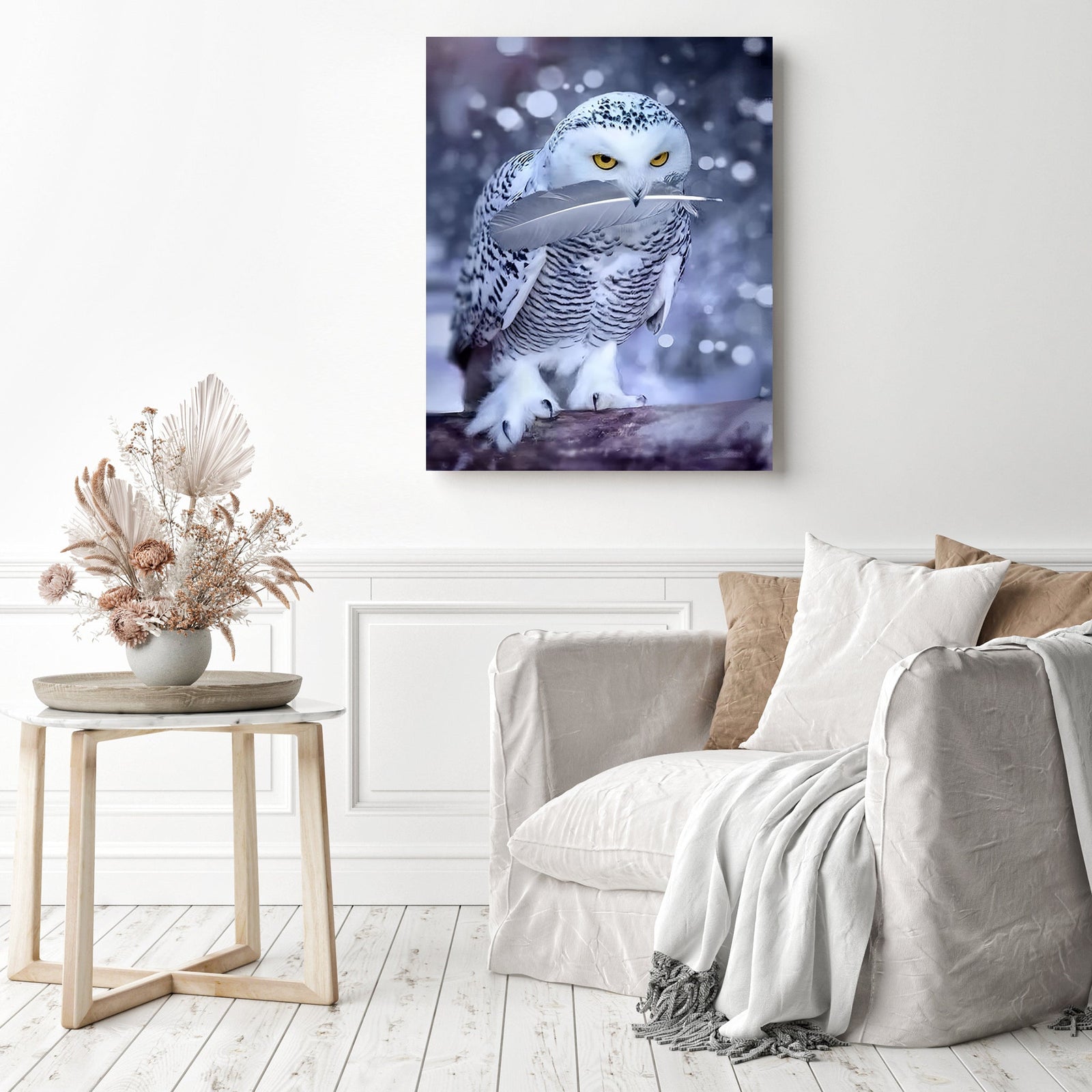 Arctic Owl | Diamond Painting Displayed as Home Decor