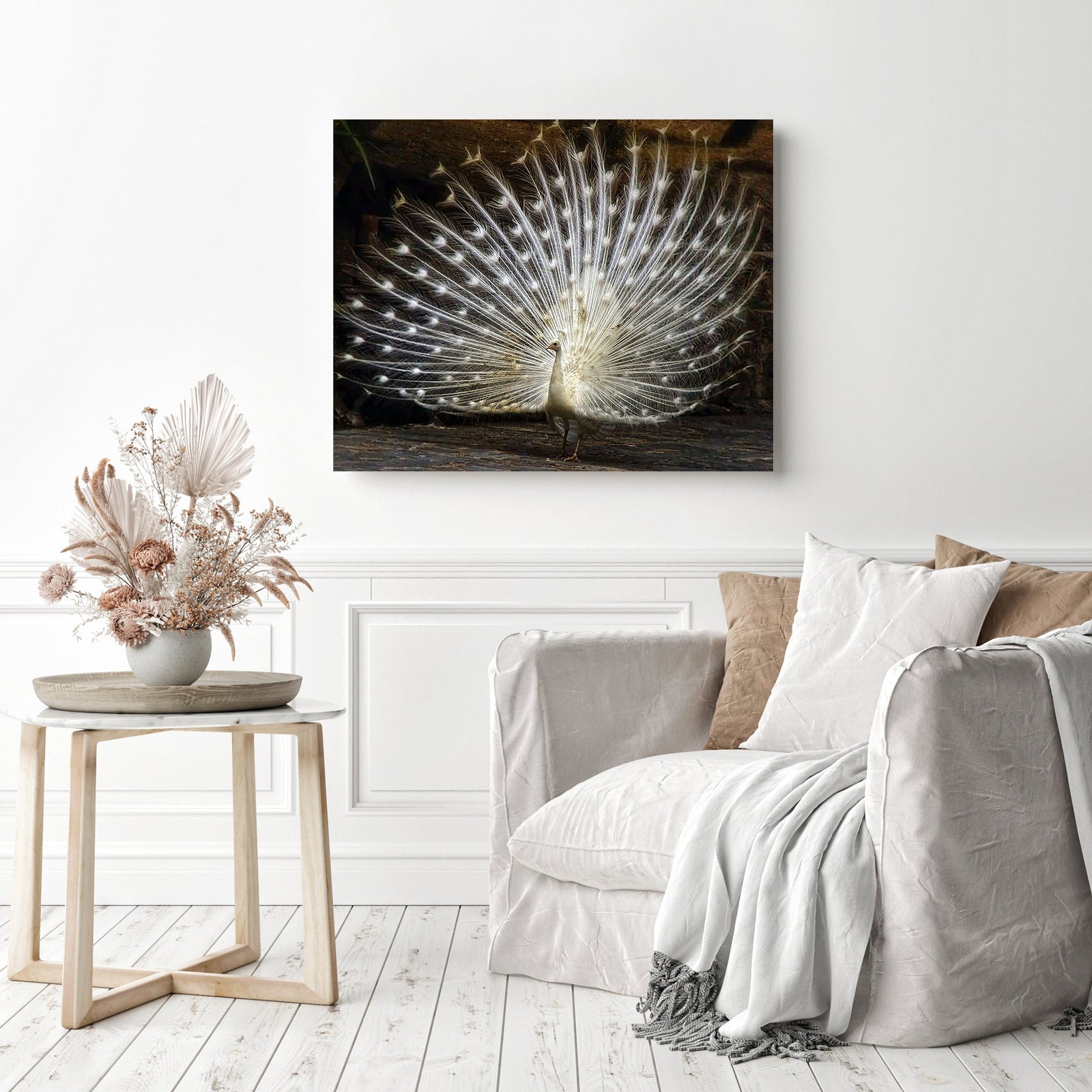 Albino Peacock | Diamond Painting Displayed as Home Decor