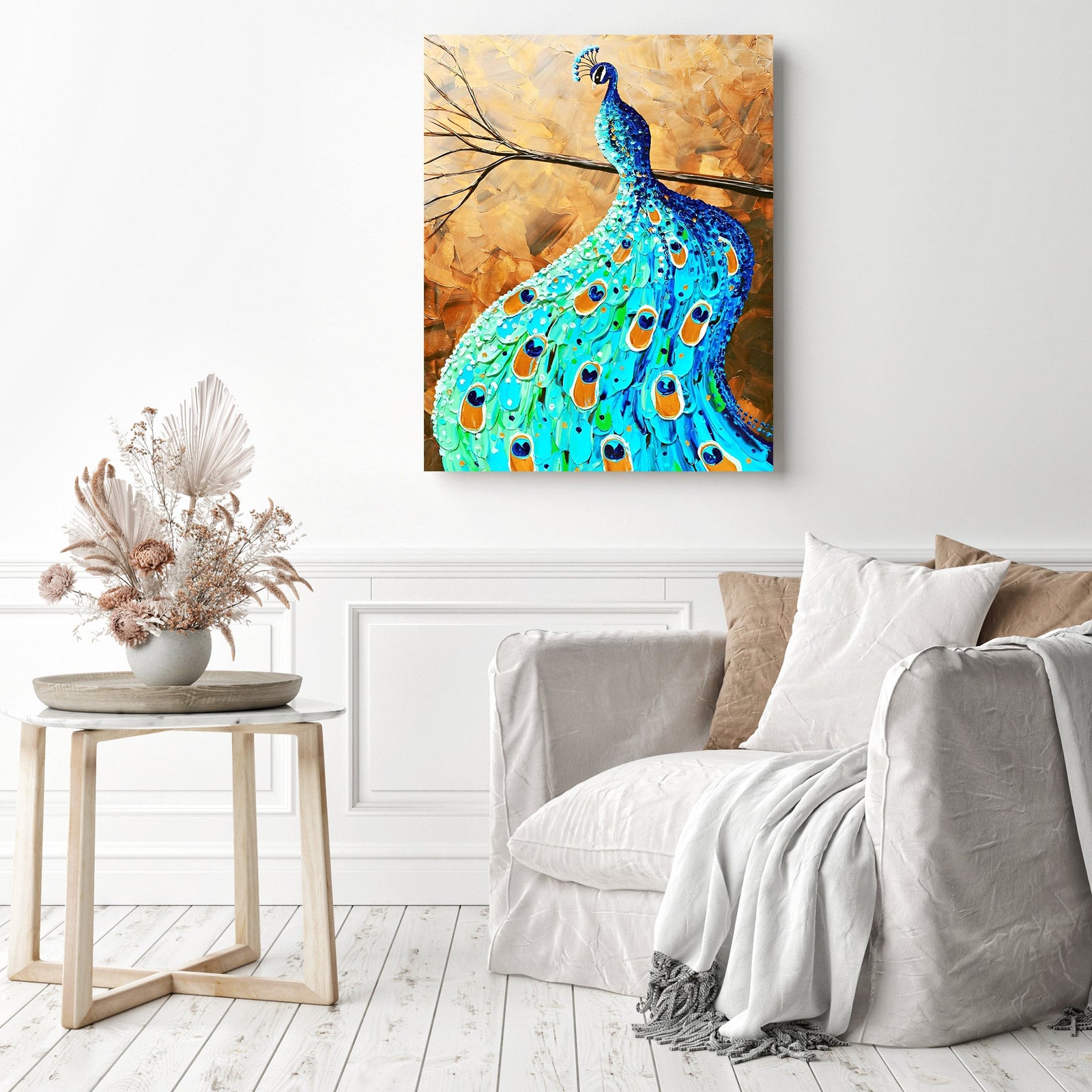 Proud and Graceful Peacock | Diamond Painting Displayed as Home Decor