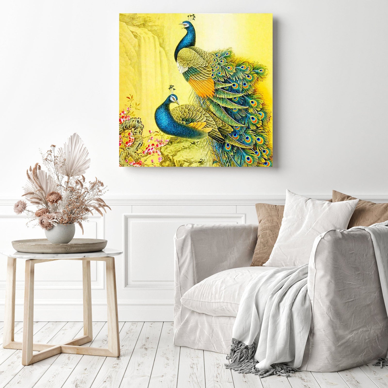 Majestic Peacocks | Diamond Painting Displayed as Home Decor