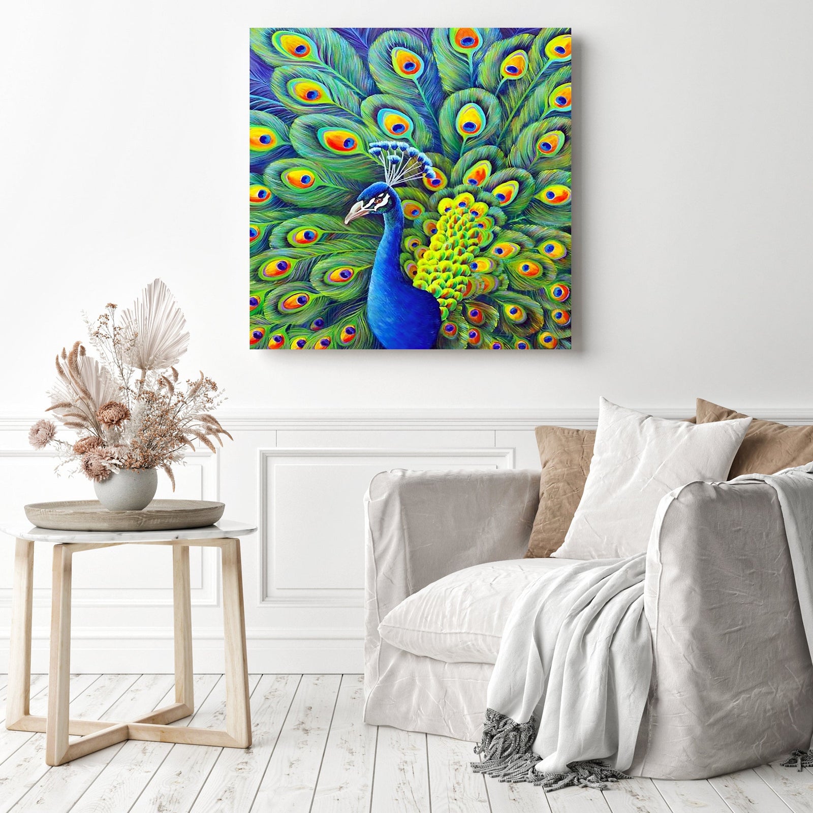 Peacock Beauty | Diamond Painting Displayed as Home Decor