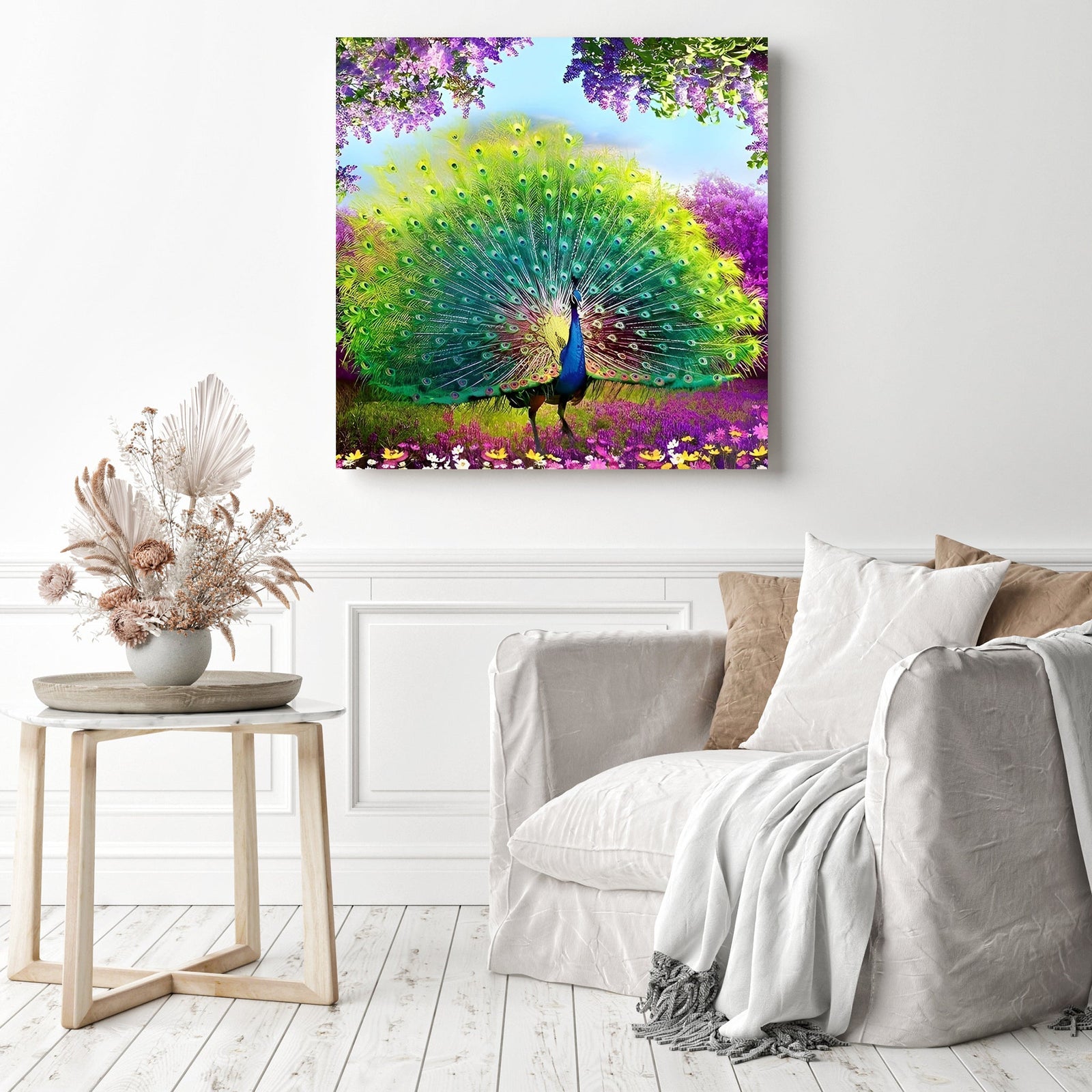 Violet Peacock | Diamond Painting Displayed as Home Decor