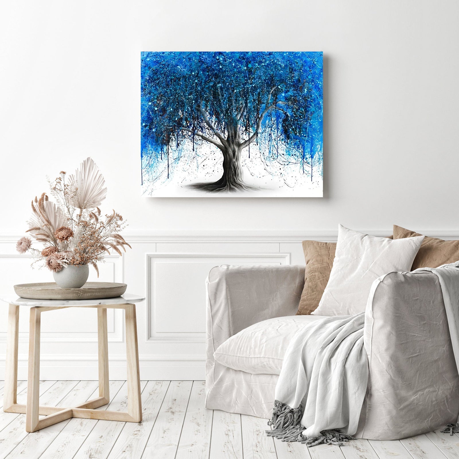 Blue Midnight Tree | Diamond Painting Displayed as Home Decor