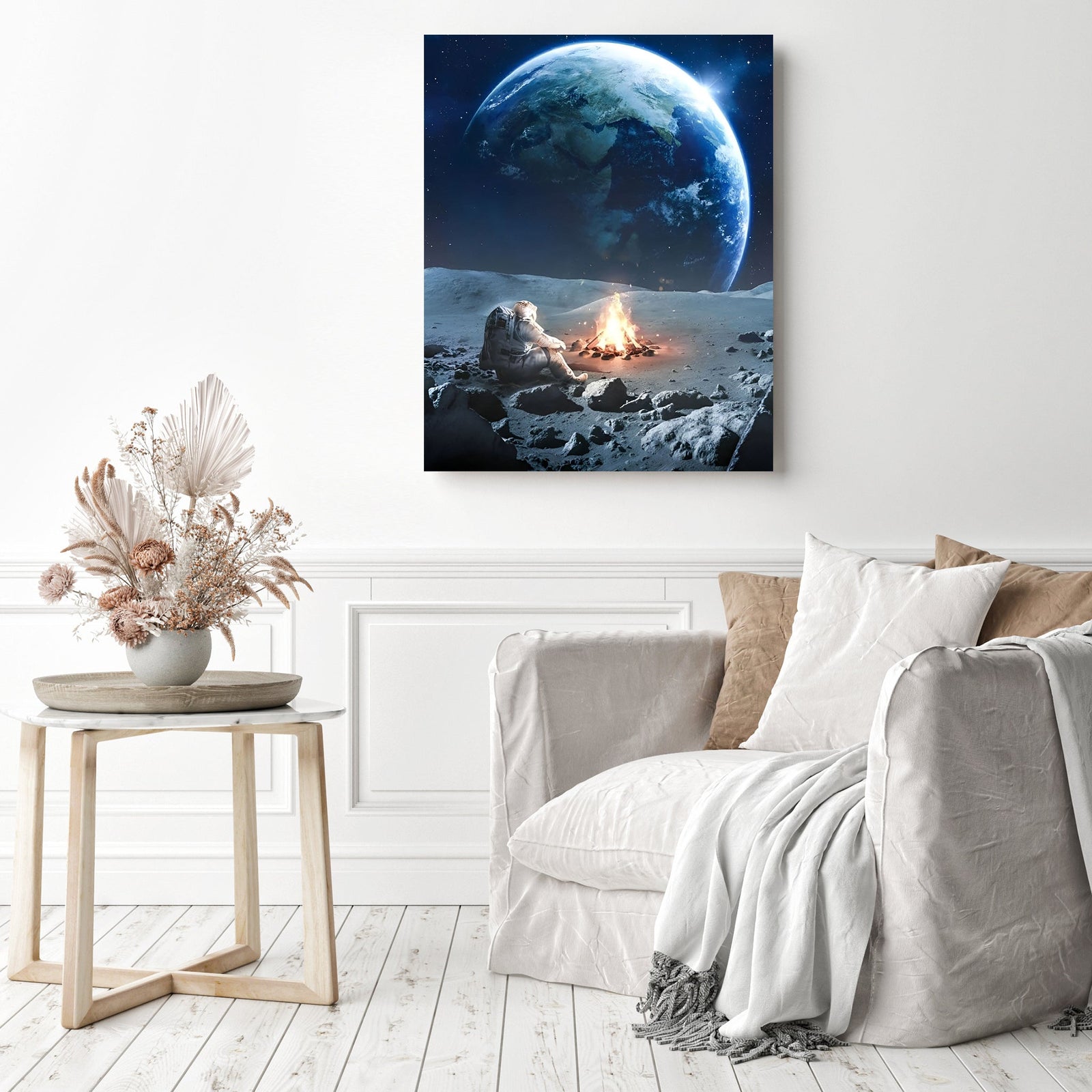 Campfire on the Moon | Diamond Painting Displayed as Home Decor