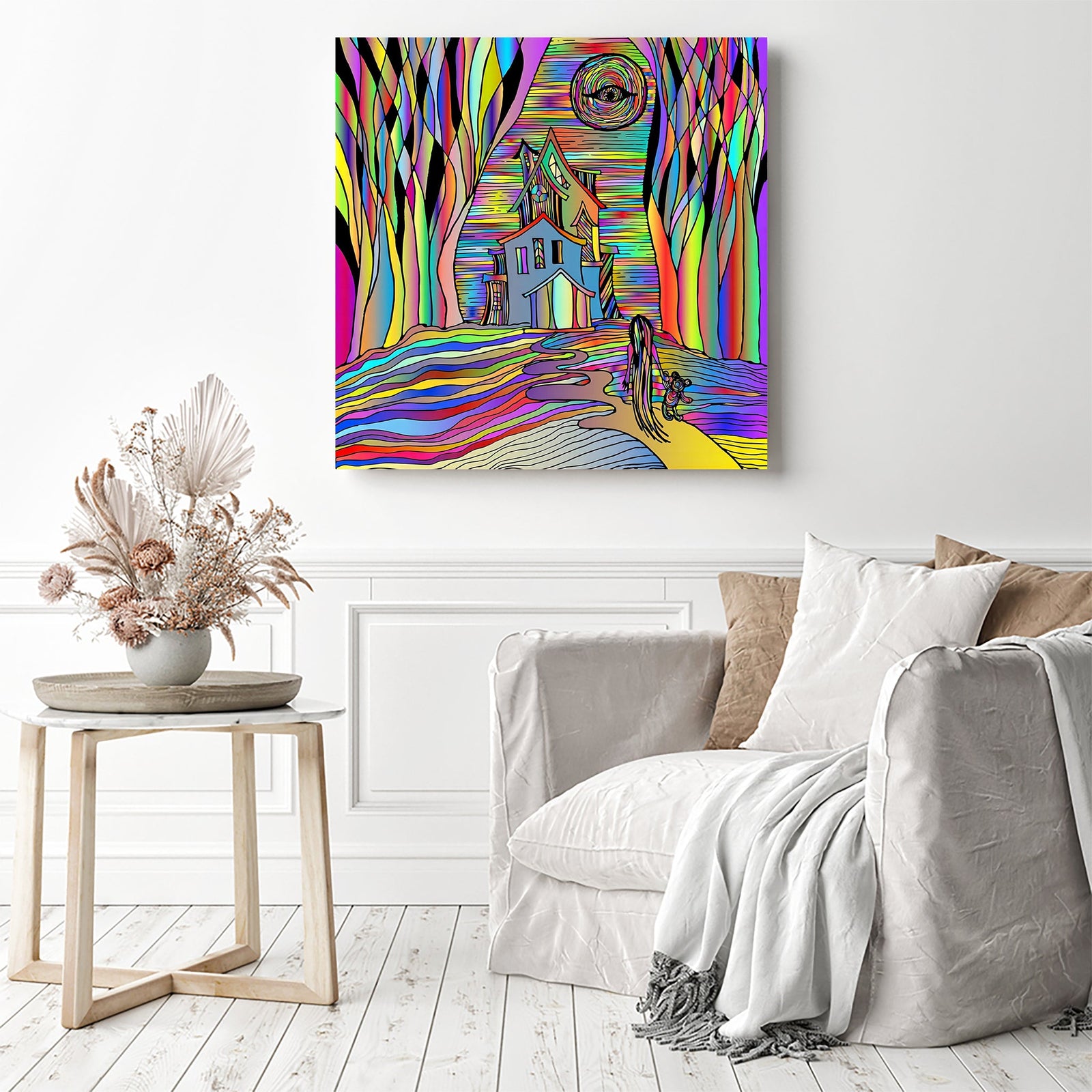 Trippy Haunted House | Diamond Painting Displayed as Home Decor