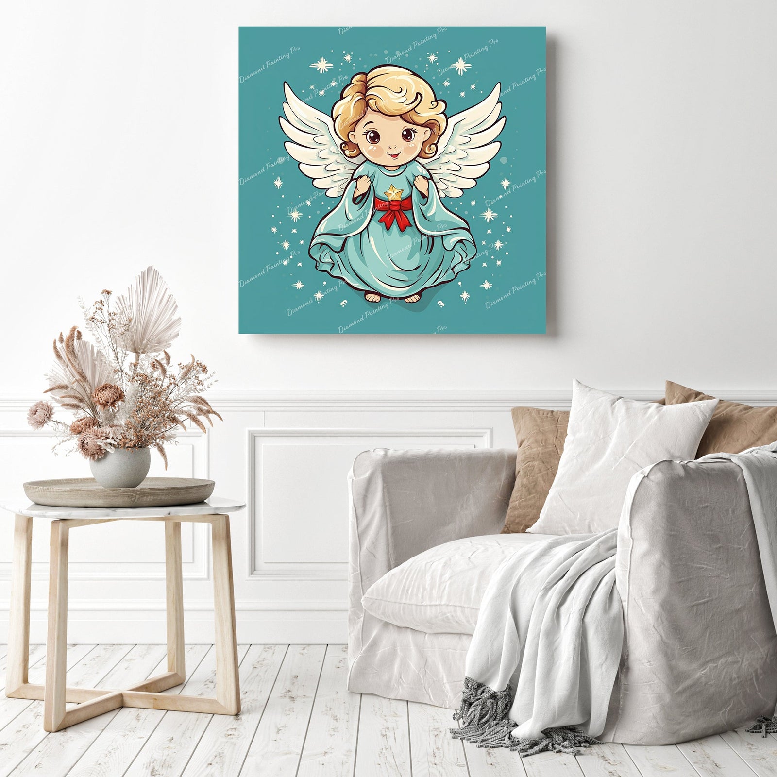 Angelic Christmas Blessings | Diamond Painting Displayed as Home Decor