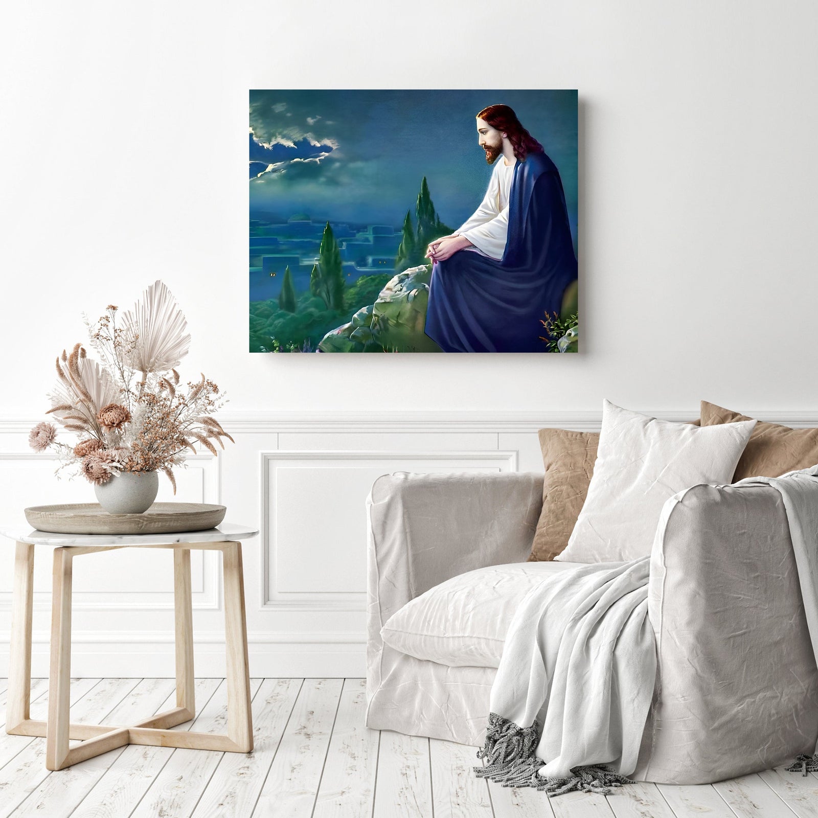 Christ on the Mountain | Diamond Painting Displayed as Home Decor