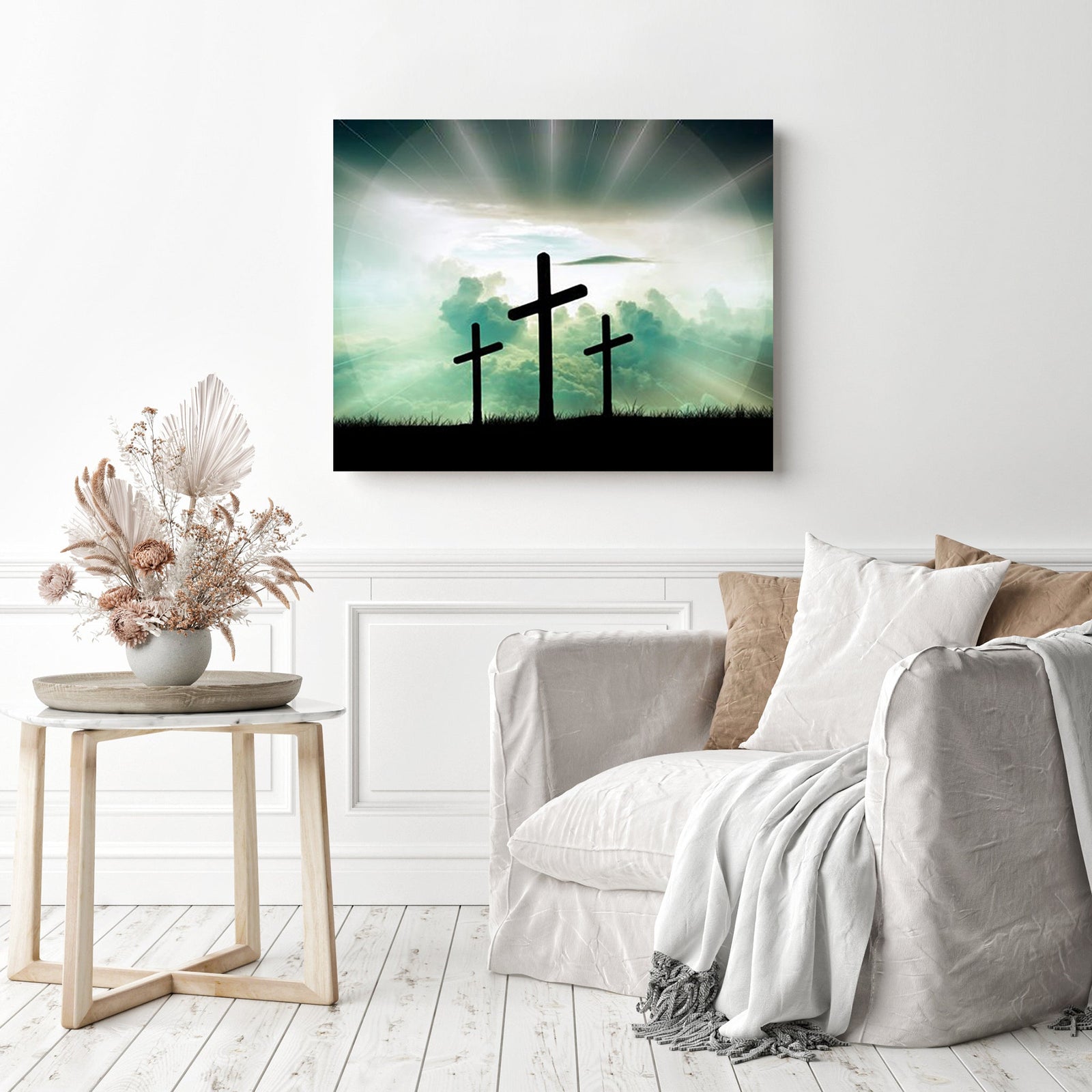 Crosses on the Hillside | Diamond Painting Displayed as Home Decor