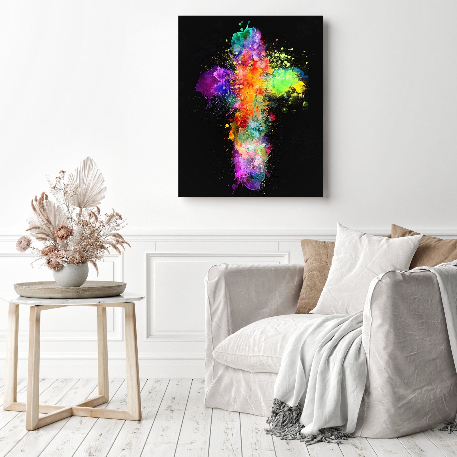 Rainbow Cross | Diamond Painting Displayed as Home Decor