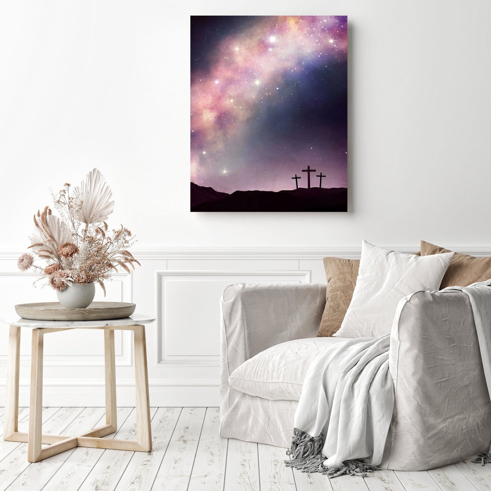 Three Crosses Under the Milky Way | Diamond Painting Displayed as Home Decor