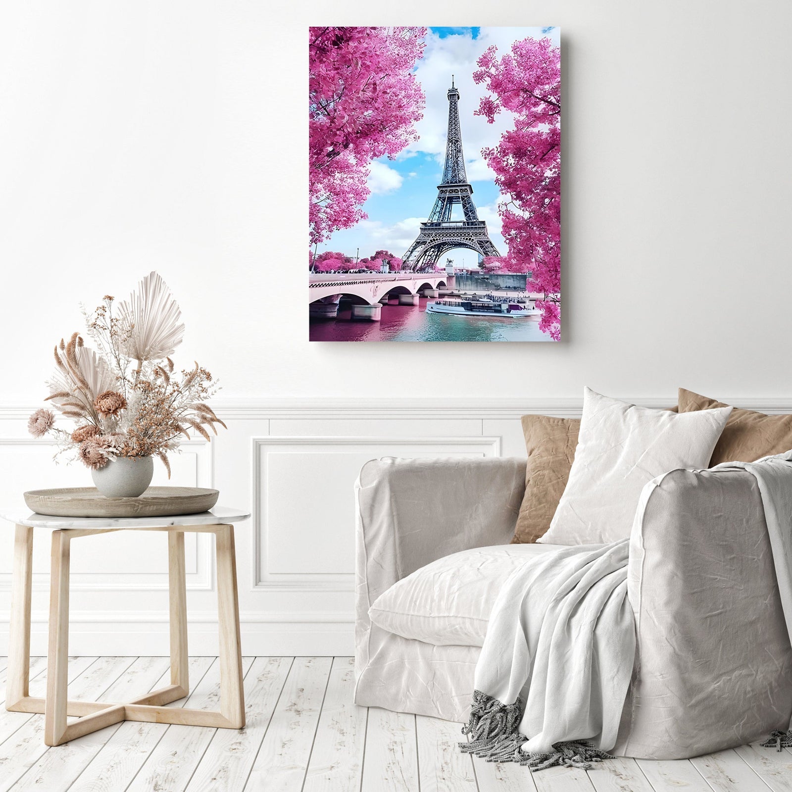 Eiffel Tower with Cherry Blossoms | Diamond Painting Displayed as Home Decor