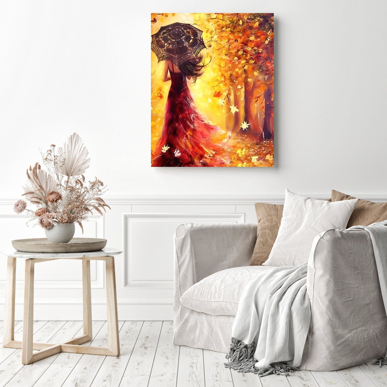 Lady with Umbrella | Diamond Painting Displayed as Home Decor