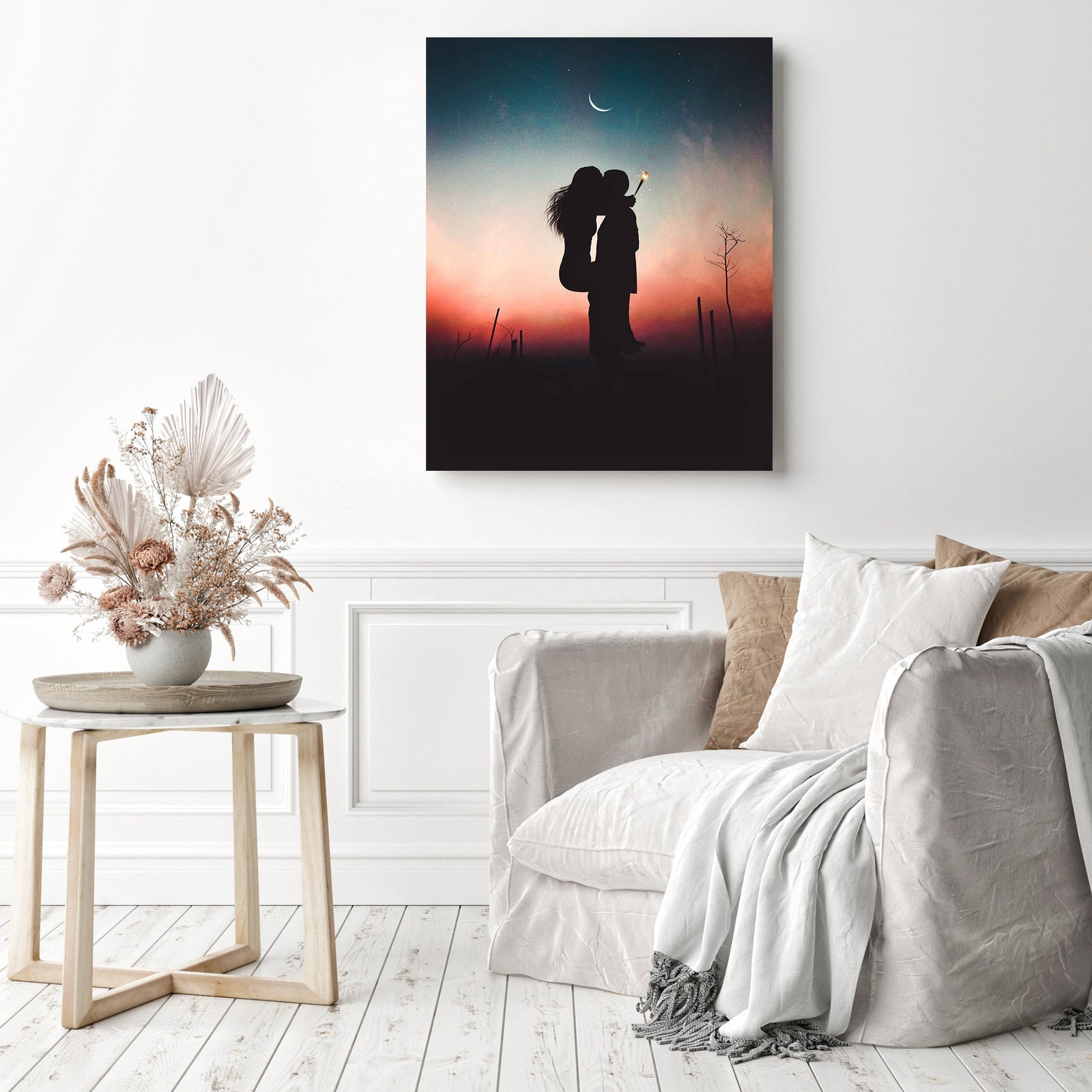 Crescent Moon Kiss | Diamond Painting Displayed as Home Decor