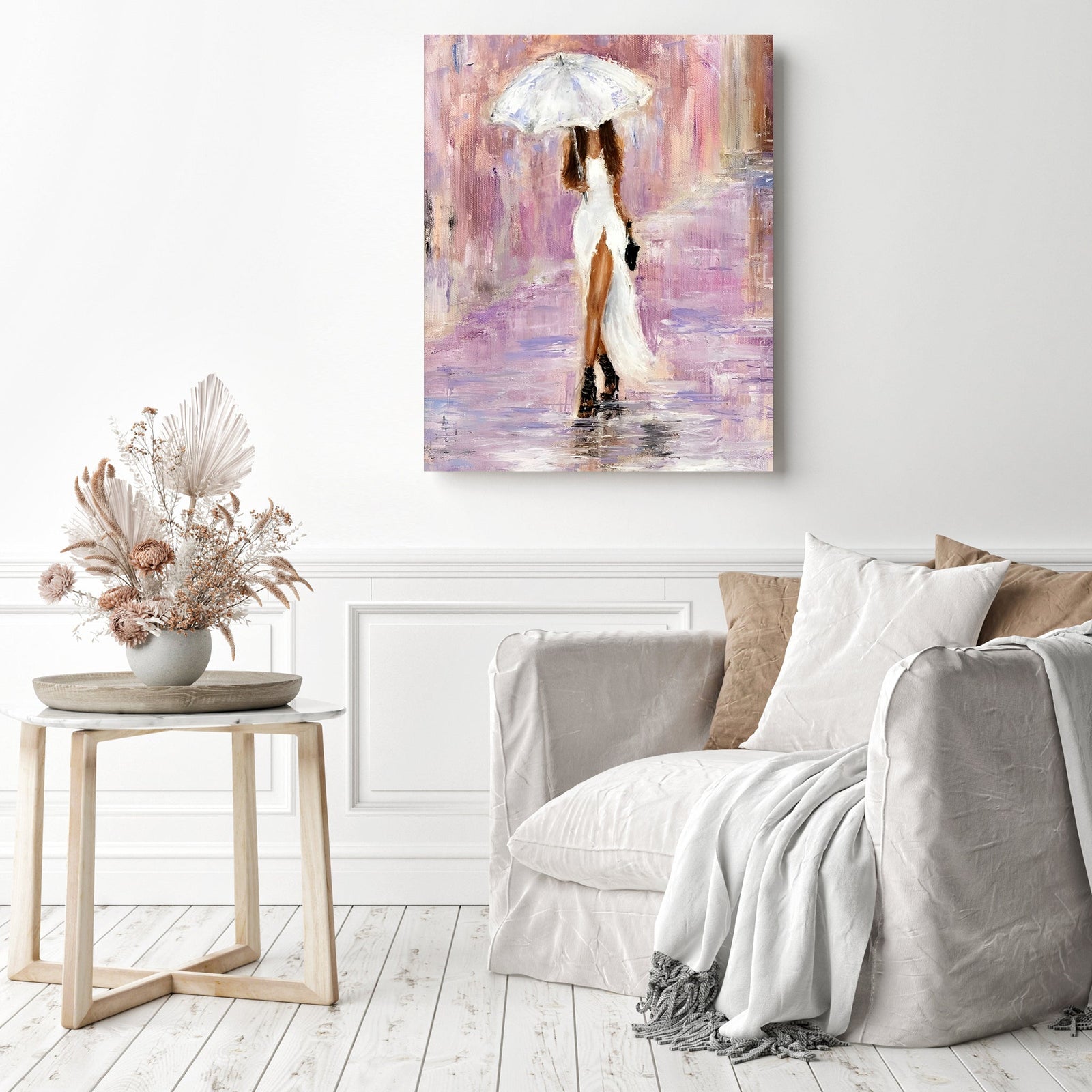 The Bridesmaid Under the Rain | Diamond Painting Displayed as Home Decor