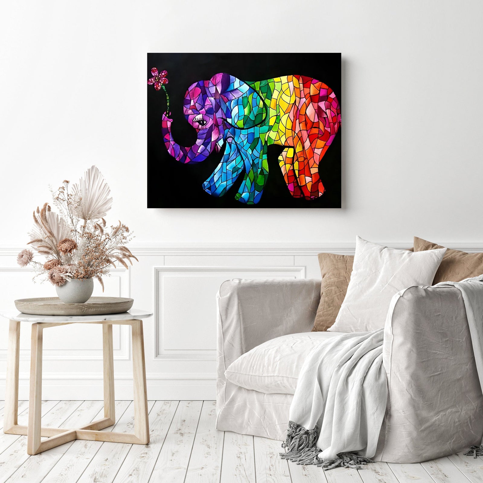 Stained Glass Elephant | Diamond Painting Displayed as Home Decor